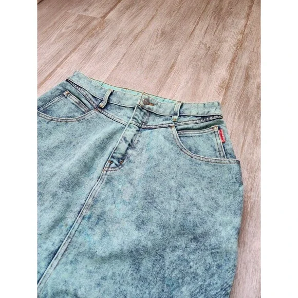 Studbaker Blue Acid Wash Denim Jean Mini Skirt Pockets Sz 15/16 EUC Classic - Picture 2 of 9